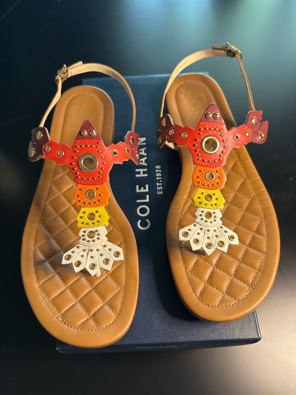 Cole Haan Studded Leather Sandals Colorful Statement Thong 8.5